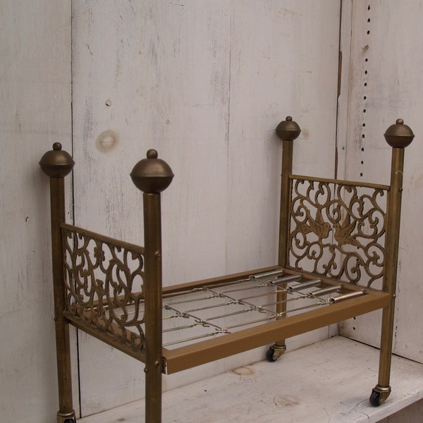 Ornate Brass Doll or Pet Bed with Birds