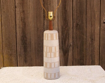 Mid Century Ceramic Table Lamp by Martz Studio, Signed, Original Finial