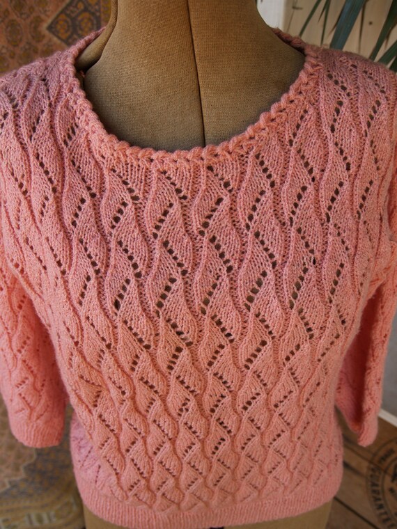 Vintage Eighties Does Fifties Open Knit Sweater//… - image 10