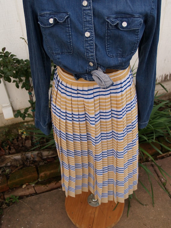 Long Pleated Skirt//Yellow and Blue Stripes - image 2