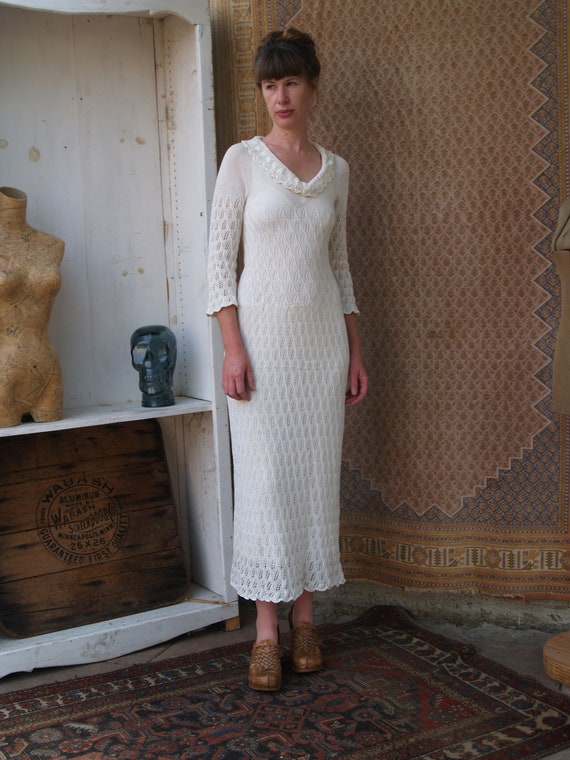 Open Knit Seventies Maxi Dress//Crochet Wedding D… - image 2