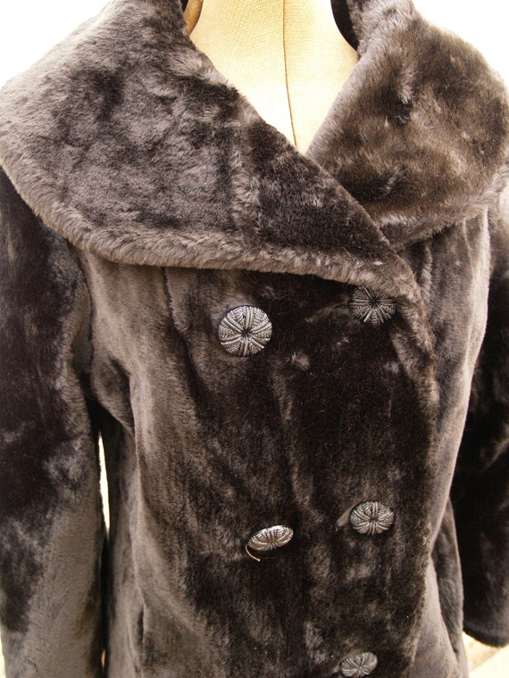 Dark Brown Plush Coat with Bell Sleeves - image 6