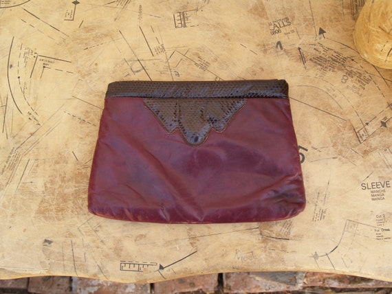 Vintage 1980's Leather and Snake Skin Aubergine P… - image 6