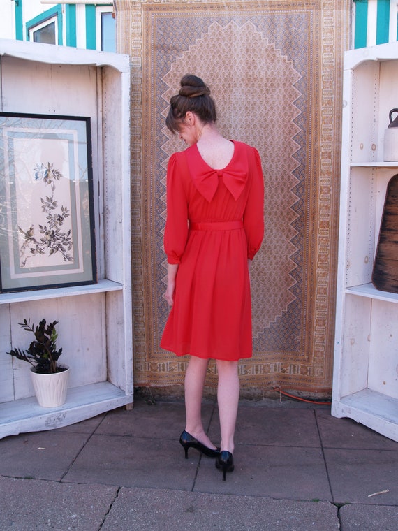 Gorgeous Pure Red Sheer Eighties Midi Date Dress - image 7
