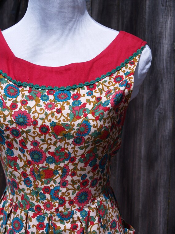 Bodice Dress Mod Bright Floral Garden Party 1950s 