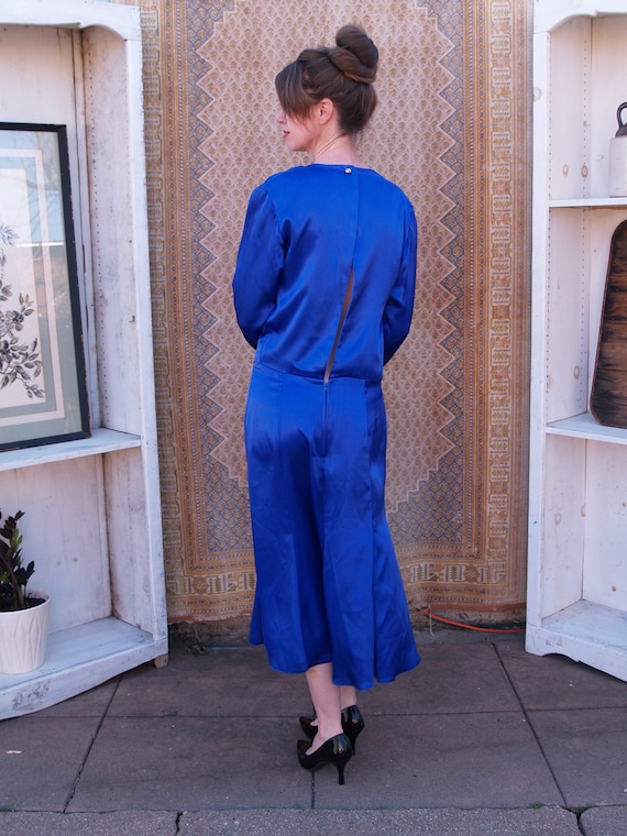 Eighties does Thirties Royal Blue Satin Drop Wais… - image 9