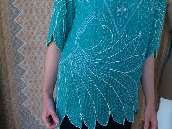 Vintage Eighties Heavily Beaded Silk Formal Blouse - image 10