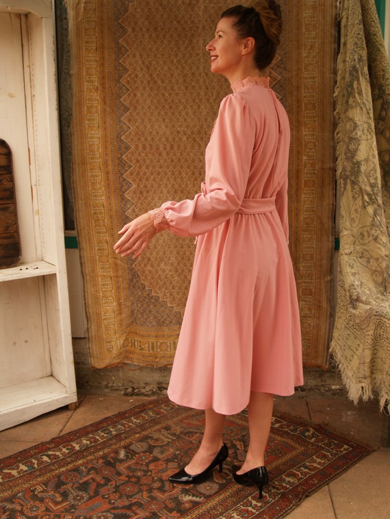 Pretty in Pink Seventies Dress with Lace and Full… - image 5