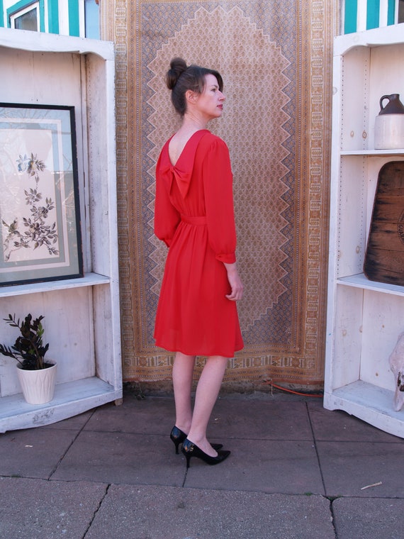 Gorgeous Pure Red Sheer Eighties Midi Date Dress - image 6