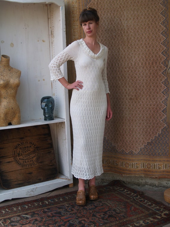 Open Knit Seventies Maxi Dress//Crochet Wedding D… - image 3