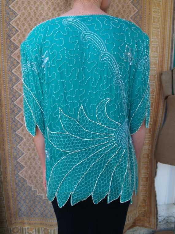 Vintage Eighties Heavily Beaded Silk Formal Blouse - image 9