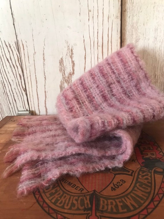 Vintage Woven Pink Mohair Blend Scarf - image 4