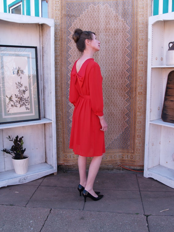 Gorgeous Pure Red Sheer Eighties Midi Date Dress - image 8