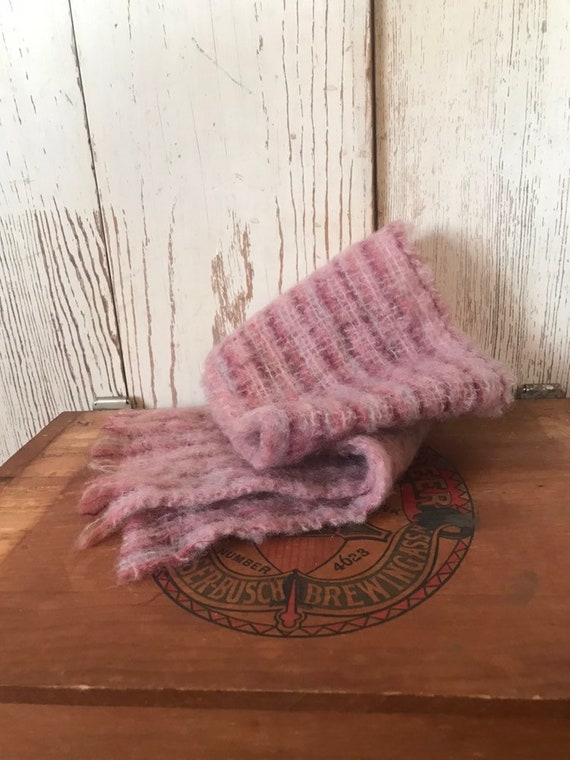 Vintage Woven Pink Mohair Blend Scarf - image 3