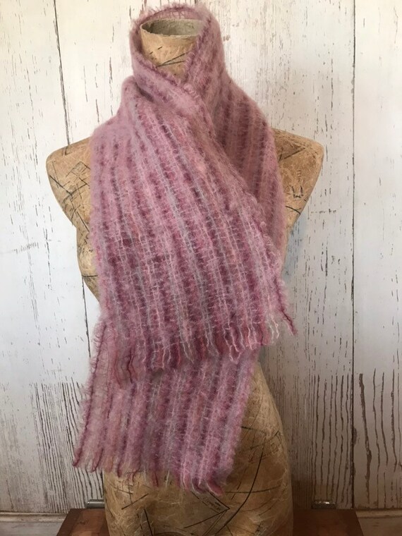 Vintage Woven Pink Mohair Blend Scarf - image 5