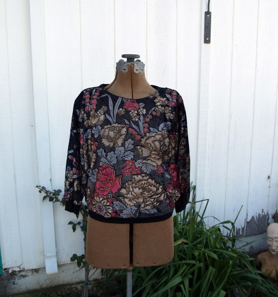 Floral Velour Blouse//Glitter//Dolman Sleeves