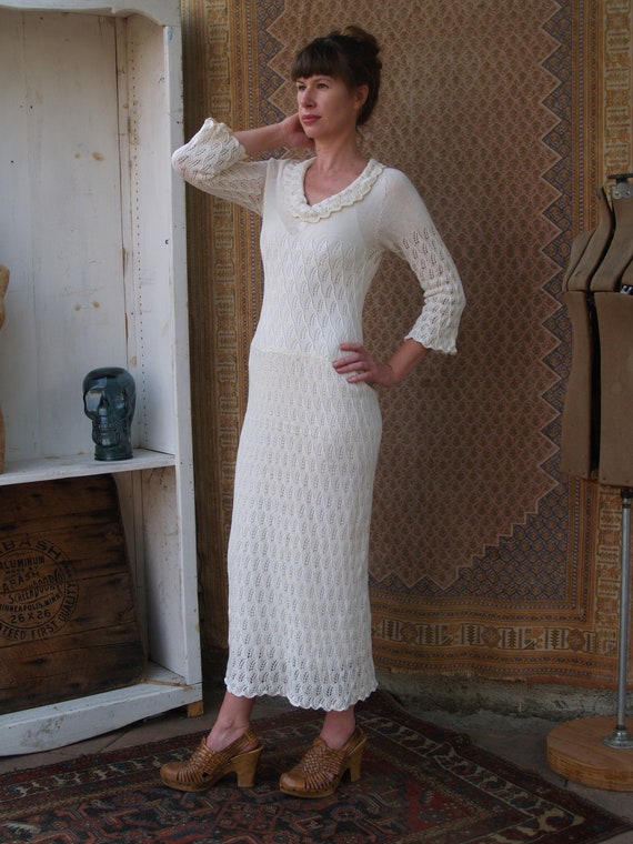 Open Knit Seventies Maxi Dress//Crochet Wedding D… - image 4