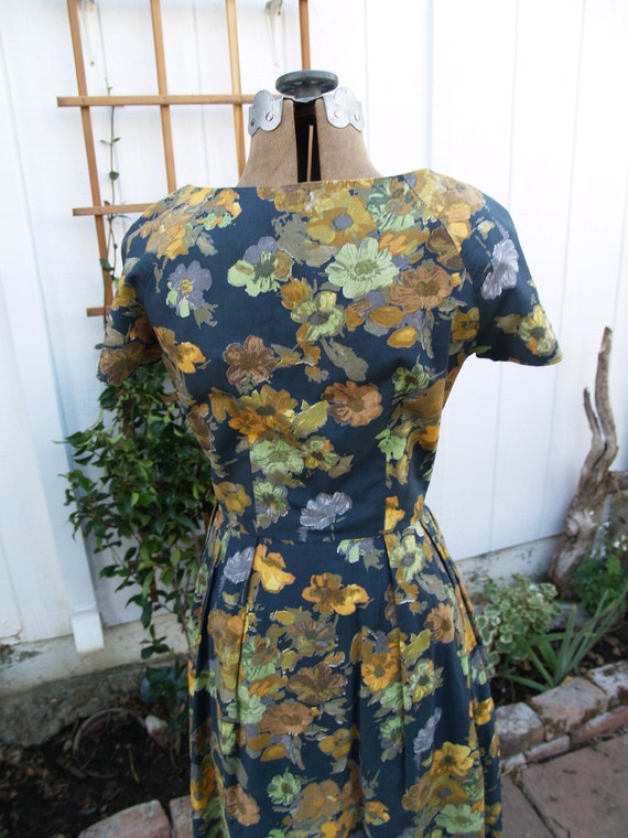 Cotton Day Dress with Mustard Floral Print Small - image 1