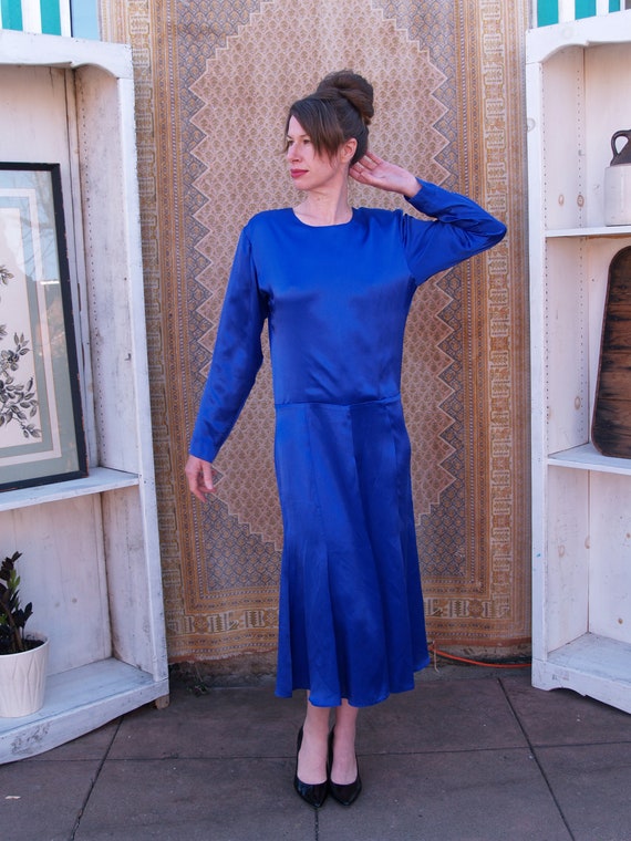 Eighties does Thirties Royal Blue Satin Drop Wais… - image 5