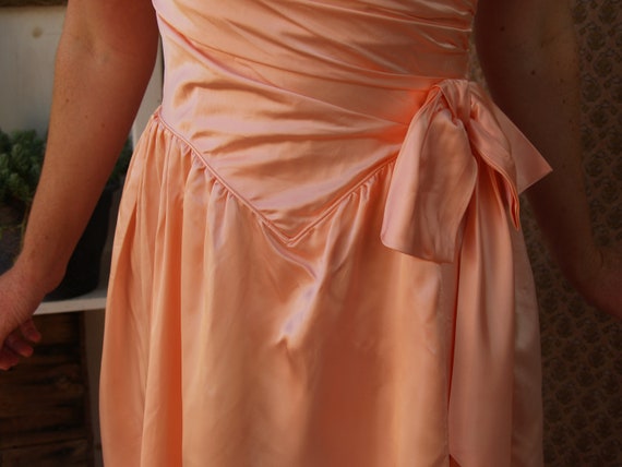 Vintage Seventies Peach Satin Princess Dress with… - image 9