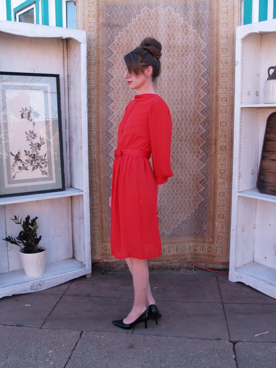 Gorgeous Pure Red Sheer Eighties Midi Date Dress - image 9