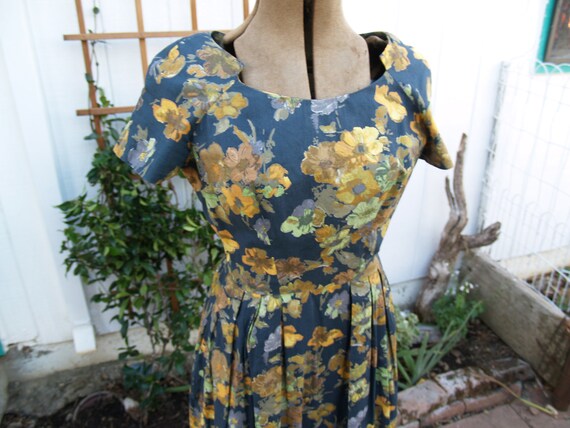 Cotton Day Dress with Mustard Floral Print Small - image 3