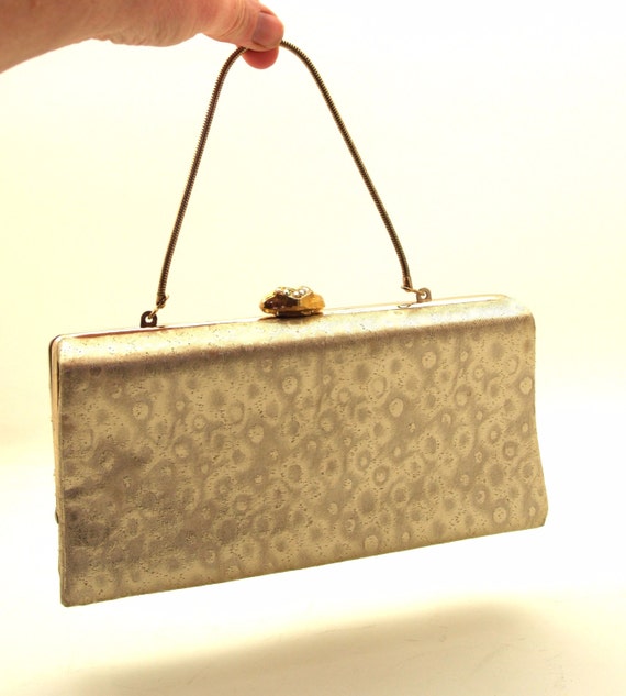 Vintage Gold Metallic Fabric Box Type Purse or Clu
