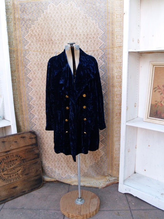 Vintage 1990's Chanel Blue Velvet Pea Coat Size 44