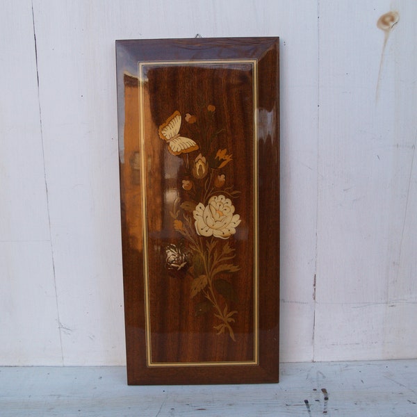 Floral Marquetry Wood Plaque MCM Italy