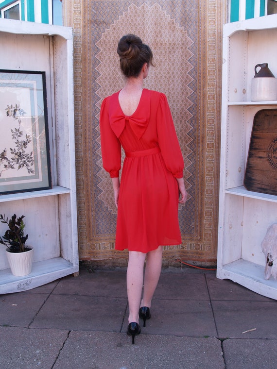 Gorgeous Pure Red Sheer Eighties Midi Date Dress