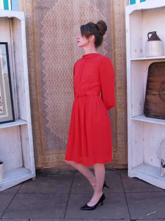 Gorgeous Pure Red Sheer Eighties Midi Date Dress - image 5