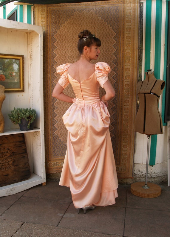 Vintage Seventies Peach Satin Princess Dress with… - image 7