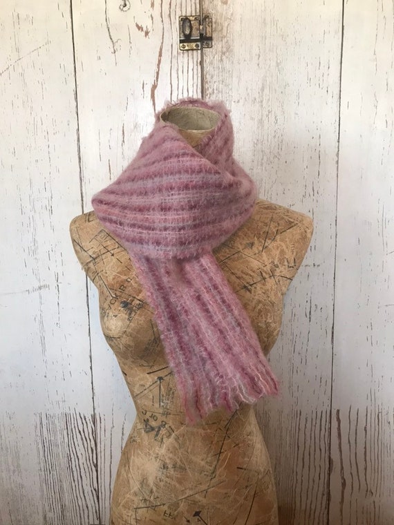 Vintage Woven Pink Mohair Blend Scarf - image 1