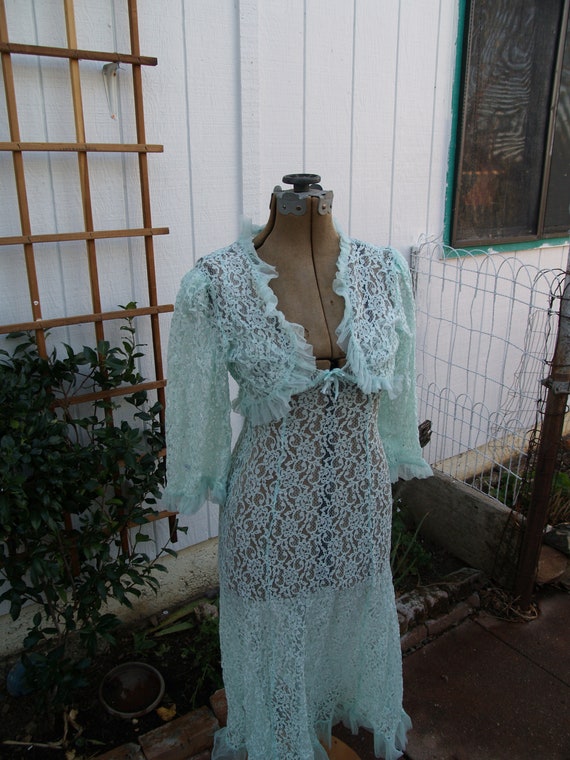 Vintage Mint Green Lace Two Piece Lingerie Set - image 2