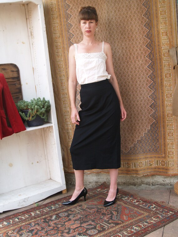 Vintage Fifties Black Wool Pencil Skirt