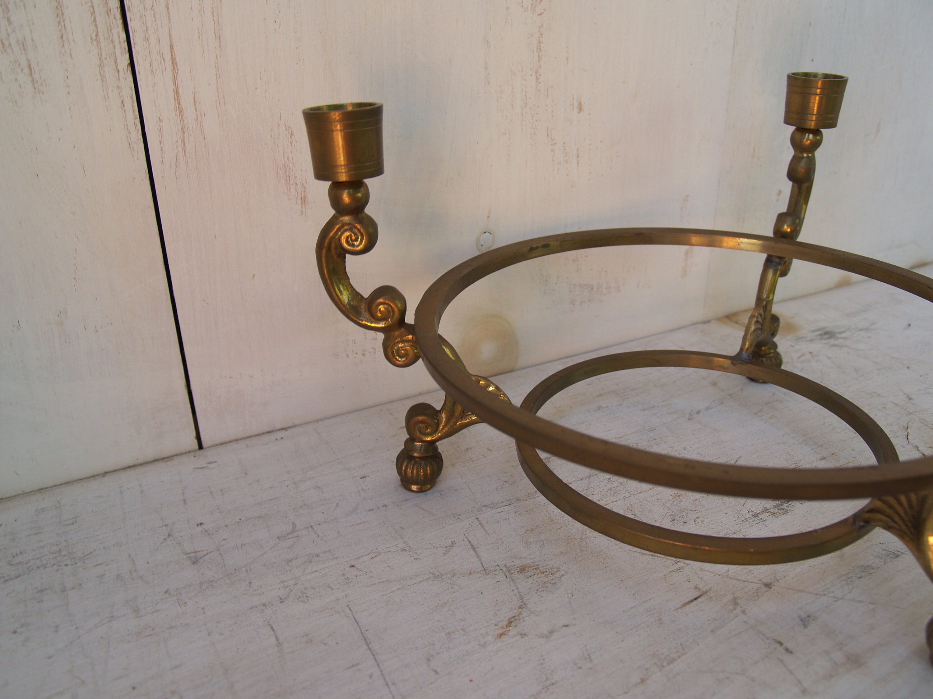 Vintage Brass Centerpiece Bowl Stand with Candleholders Etsy