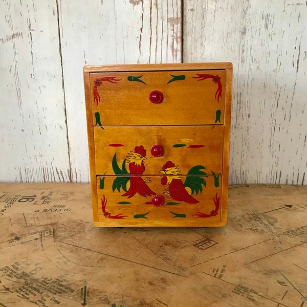 Vintage Fred Roberts Company Kitchen Storage Box//Miniature Chest of Drawers//Roosters