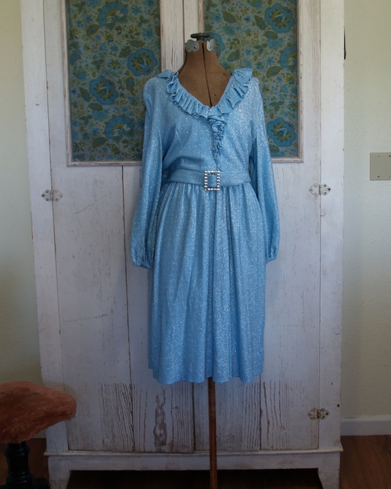 Vintage//Sky Blue//Shimmery Metallic//Midi Dress//