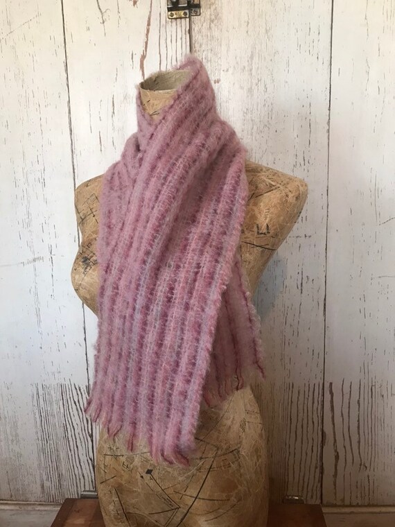 Vintage Woven Pink Mohair Blend Scarf - image 2