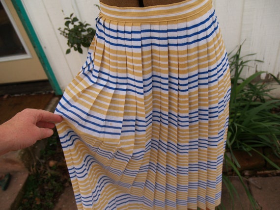 Long Pleated Skirt//Yellow and Blue Stripes - image 3