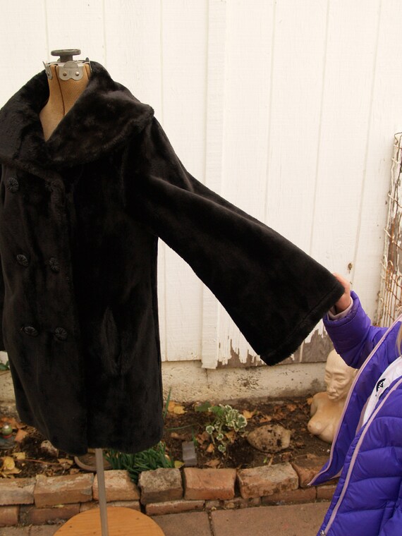 Dark Brown Plush Coat with Bell Sleeves - image 3