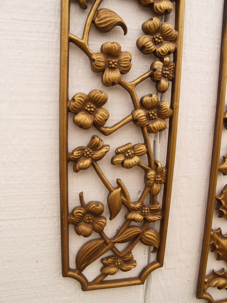 Vintage Floral Metal Wall Plaques by Sexton - Etsy