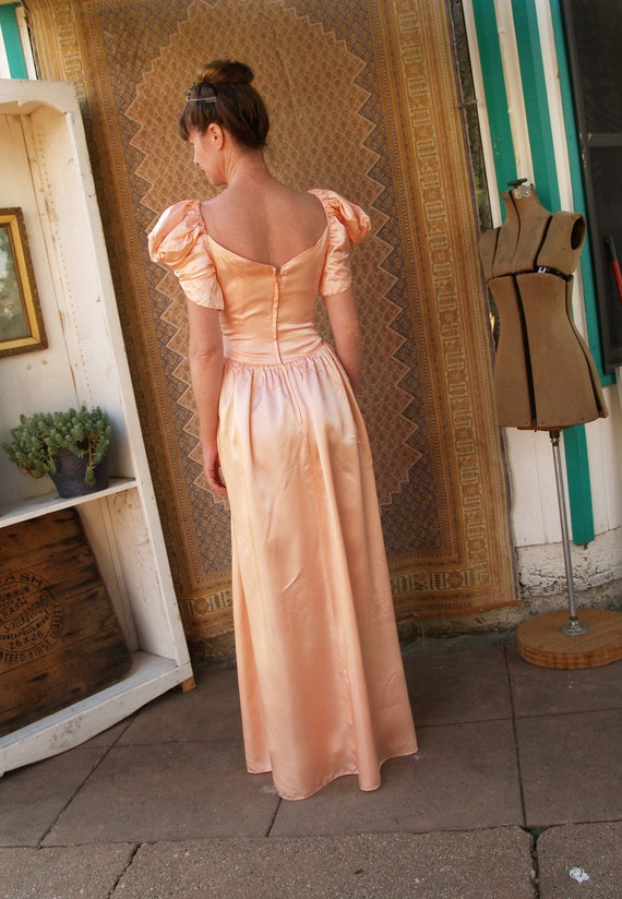 Vintage Seventies Peach Satin Princess Dress with… - image 6