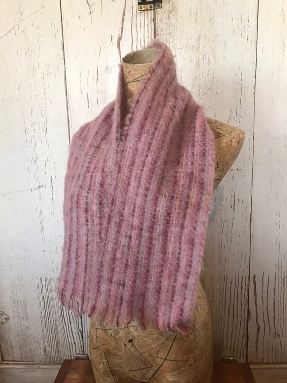 Vintage Woven Pink Mohair Blend Scarf - image 7