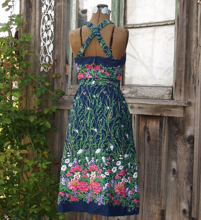 Vintage Sun Dress//navy Blue//floral Print//bodice - Etsy