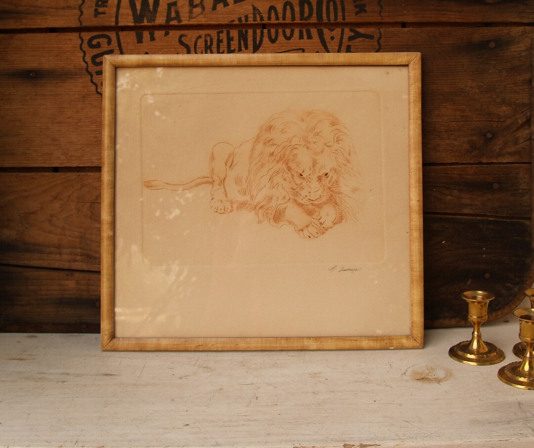 Guillermo Zuniga Original Signed Framed Etching of Lion Etsy