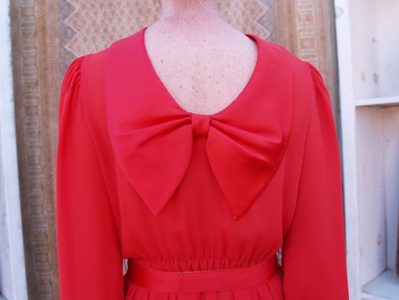 Gorgeous Pure Red Sheer Eighties Midi Date Dress - image 10