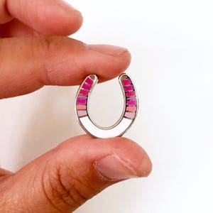 lucky serape horseshoe pin in pink ombre on silver
