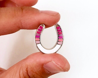 lucky serape horseshoe pin in pink ombre on silver