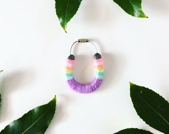 Miniature Serape Yarned Horseshoe keychain/ bag flair in pastel rainbow ombré